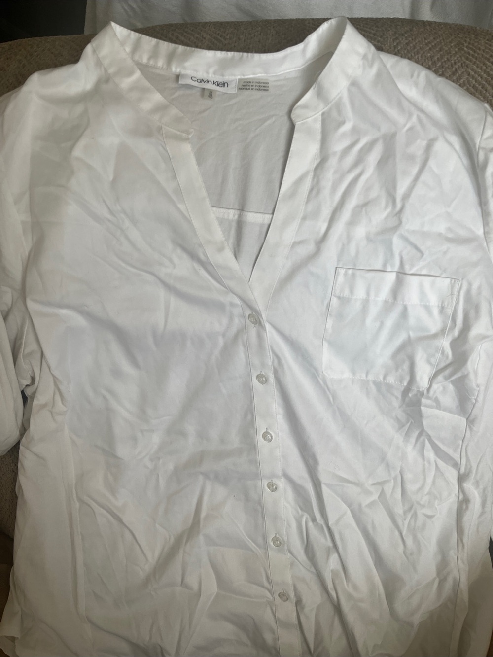 Calvin Klein Women's Solid White Button-Front Shirt with Chest Pocket